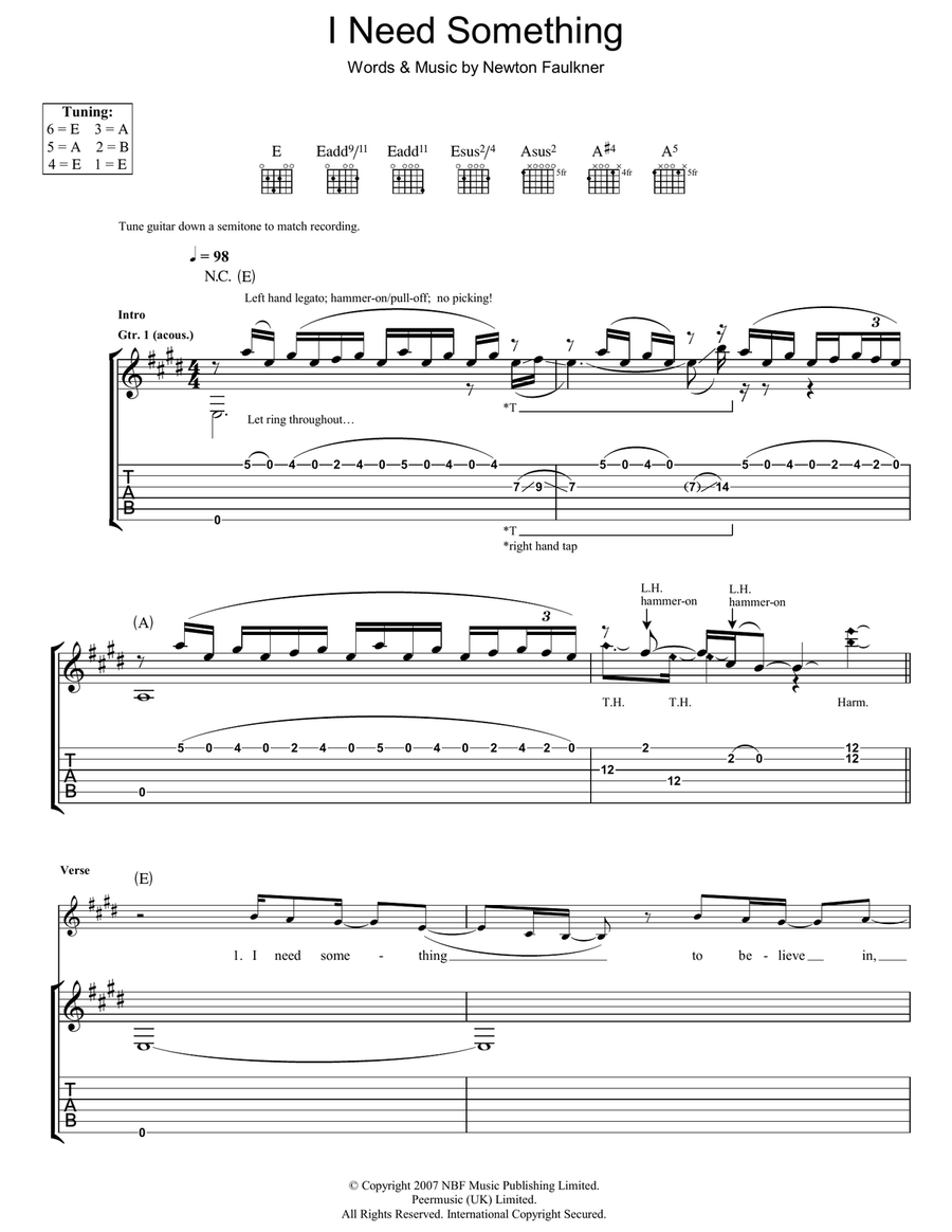 I Need Something Guitar Tablature scores gallery preview page 1