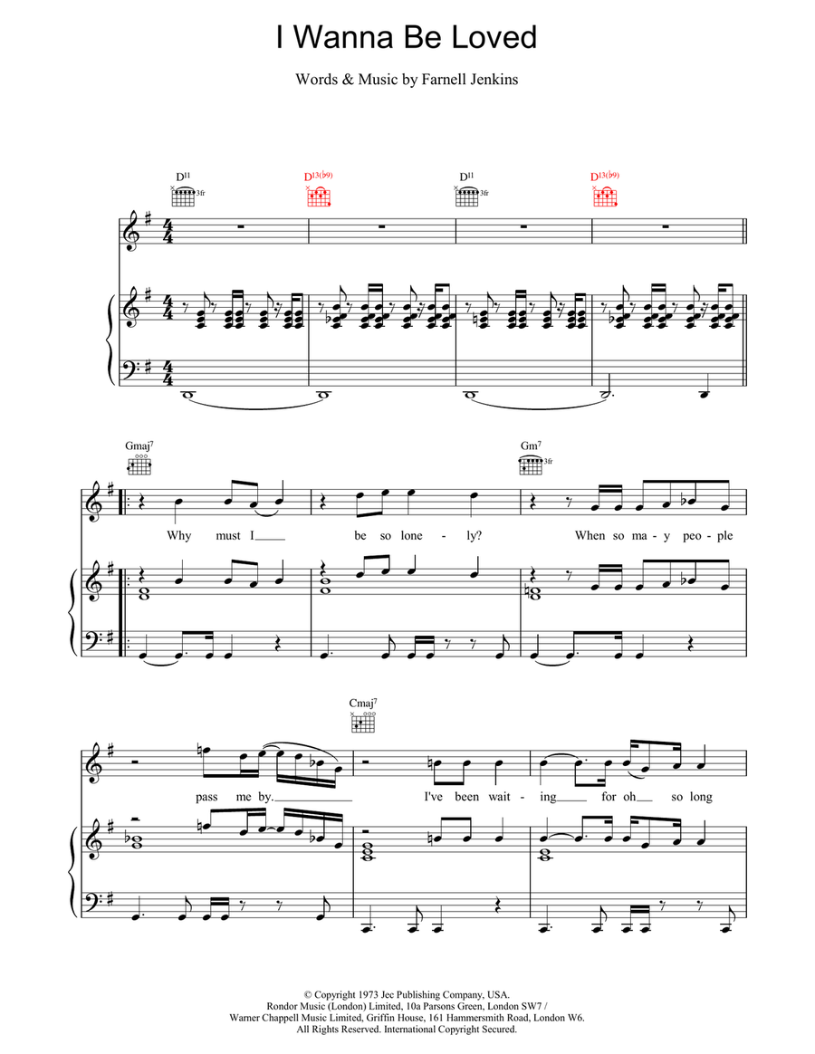 I Wanna Be Loved I Wanna Be Loved Piano, Vocal, Guitar scores gallery preview page 1