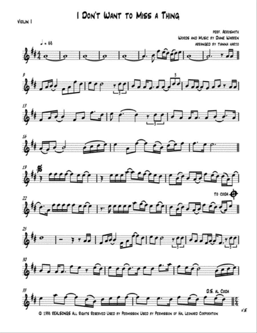 I Don't Want To Miss A Thing String Quartet scores gallery preview page 1