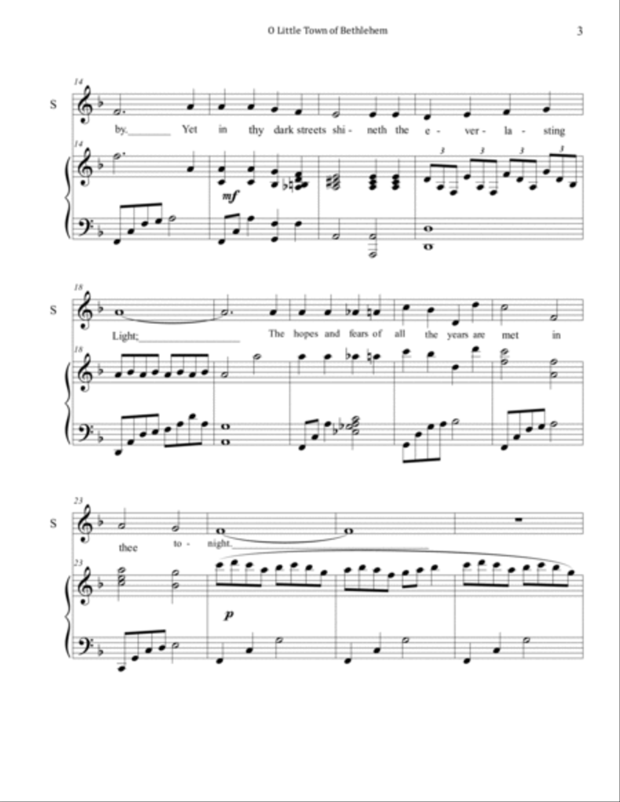 O Little Town of Bethlehem (Piano & Voice) Soprano Voice scores gallery preview page 3