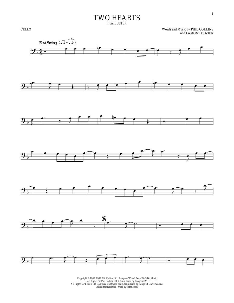 Two Hearts Cello Solo scores gallery preview page 1