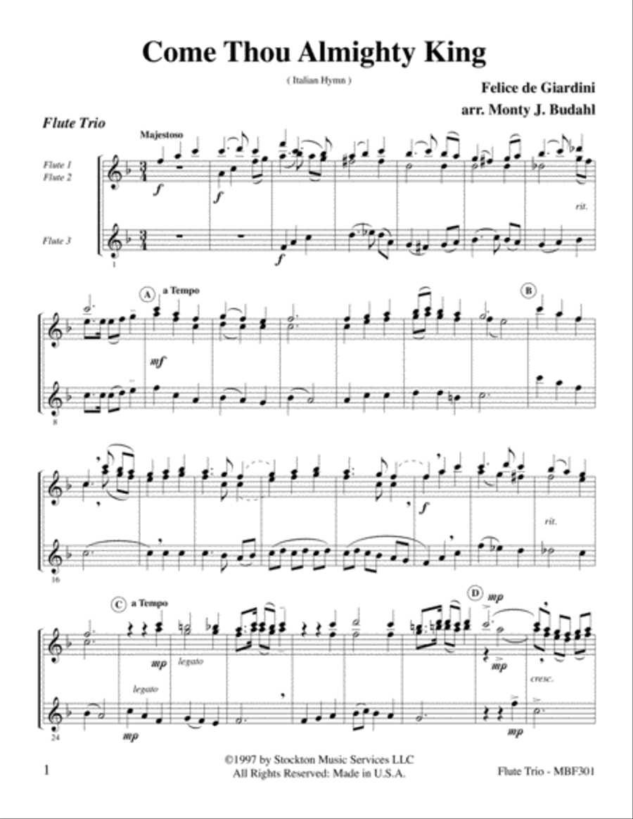 Come Thou Almighty King Flute Trio scores gallery preview page 1