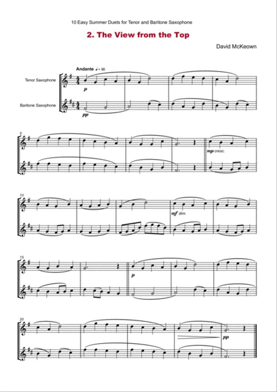 10 Easy Summer Duets for Tenor and Baritone Saxophone Woodwind Duet scores gallery preview page 4
