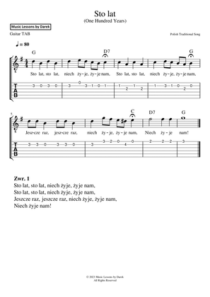 Book cover for Sto lat (One Hundred Years), Polish Traditional Song [GUITAR TAB]