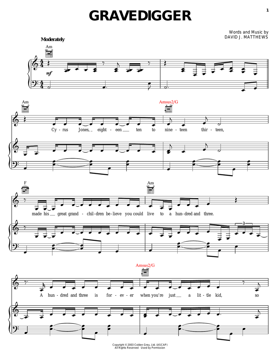 Gravedigger Piano, Vocal, Guitar scores gallery preview page 1