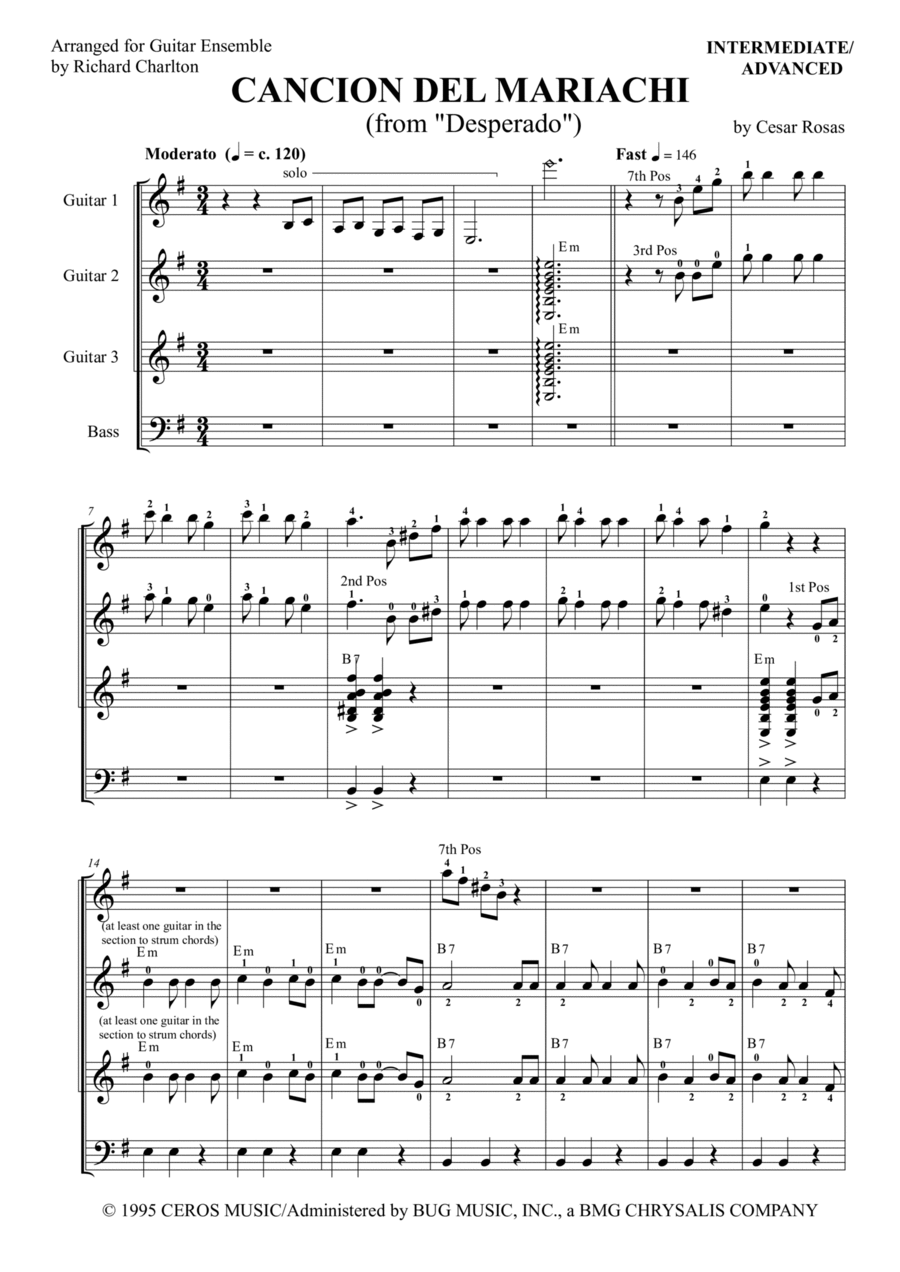 Cancion Del Mariachi Guitar Ensemble scores gallery preview page 1