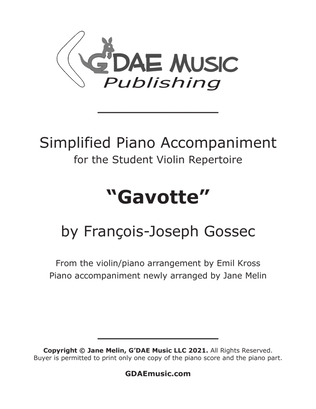Book cover for Gossec - Gavotte for Violin and Piano - Simplified Piano Accompaniment