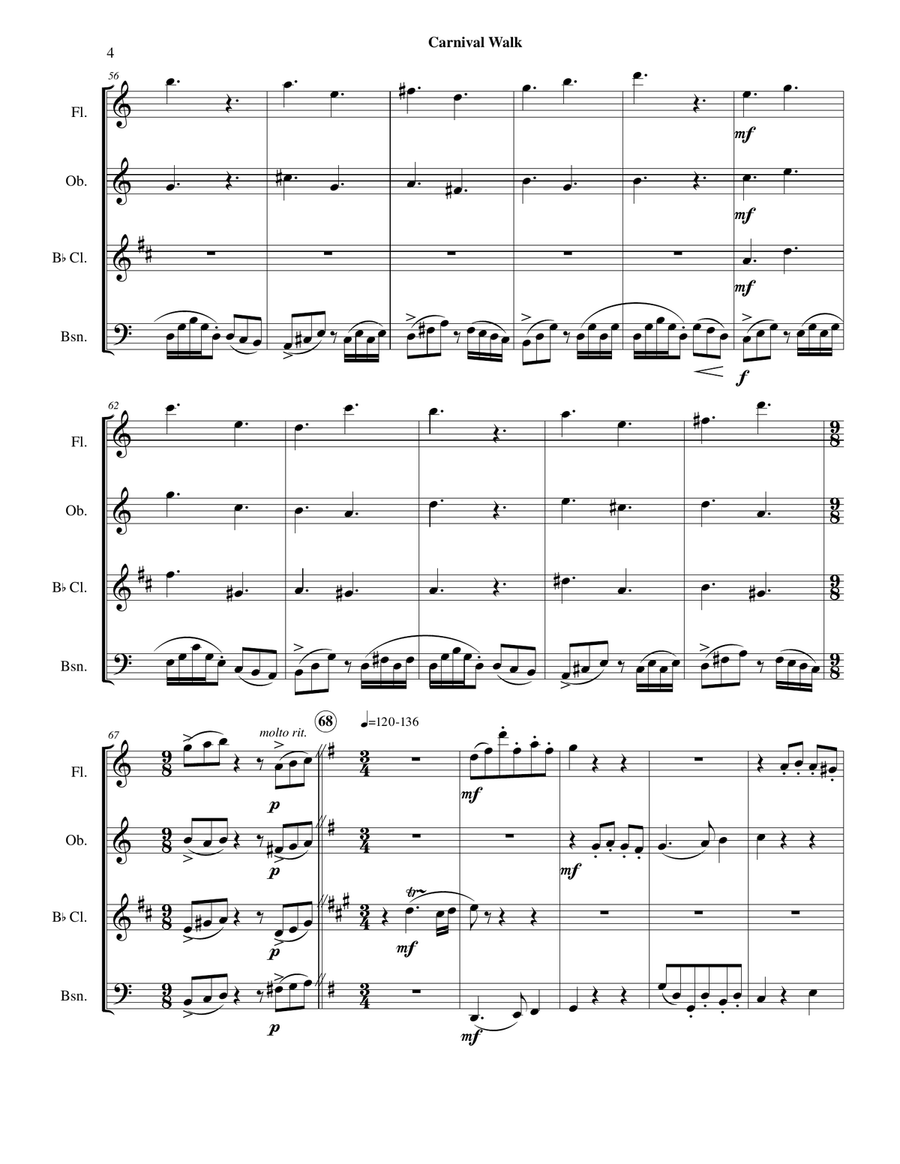 Carnival Walk (Fl-Ob-Cl-Bsn) Woodwind Quartet scores gallery preview page 6