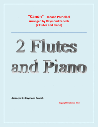 Book cover for Canon - Johann Pachebel - 2 Flutes and Piano - Intermediate/Advanced Intermediate level