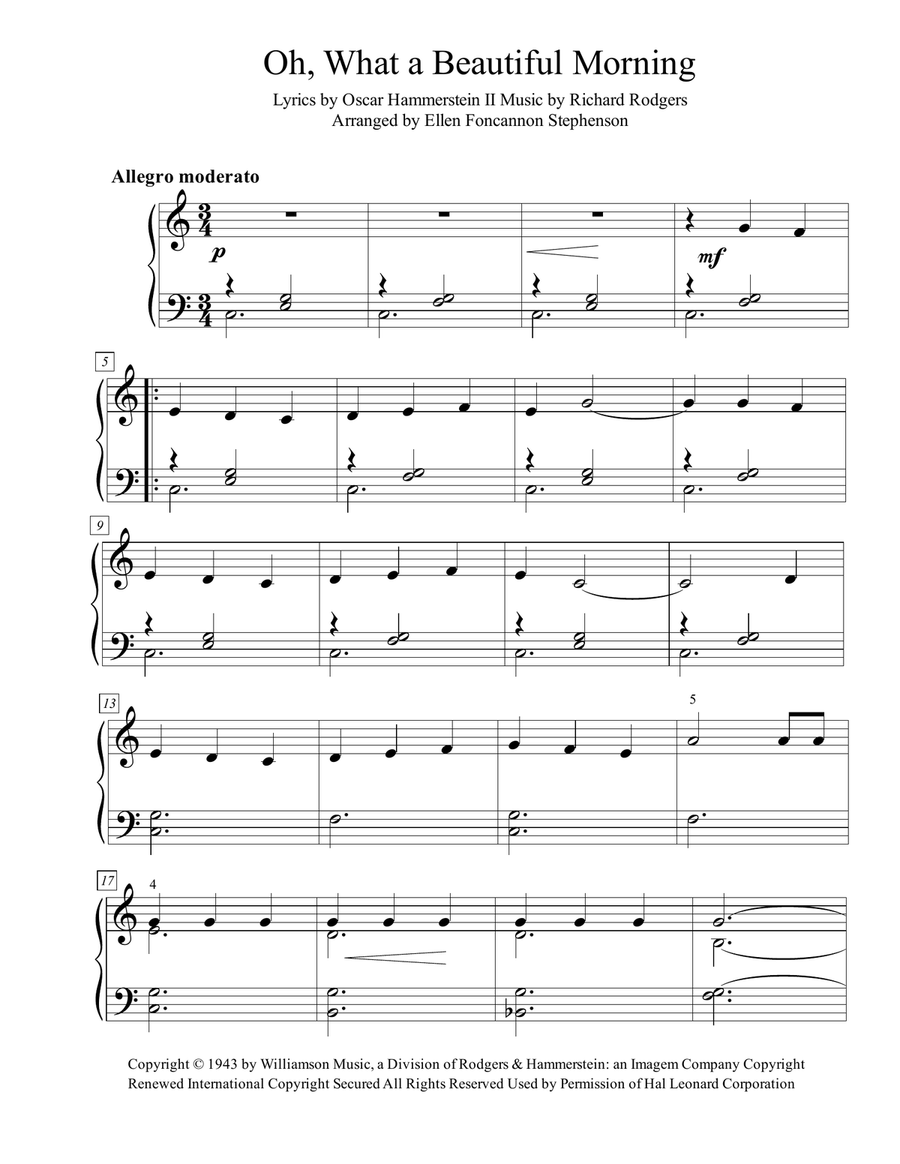 Oh, What A Beautiful Mornin' Easy Piano scores gallery preview page 1