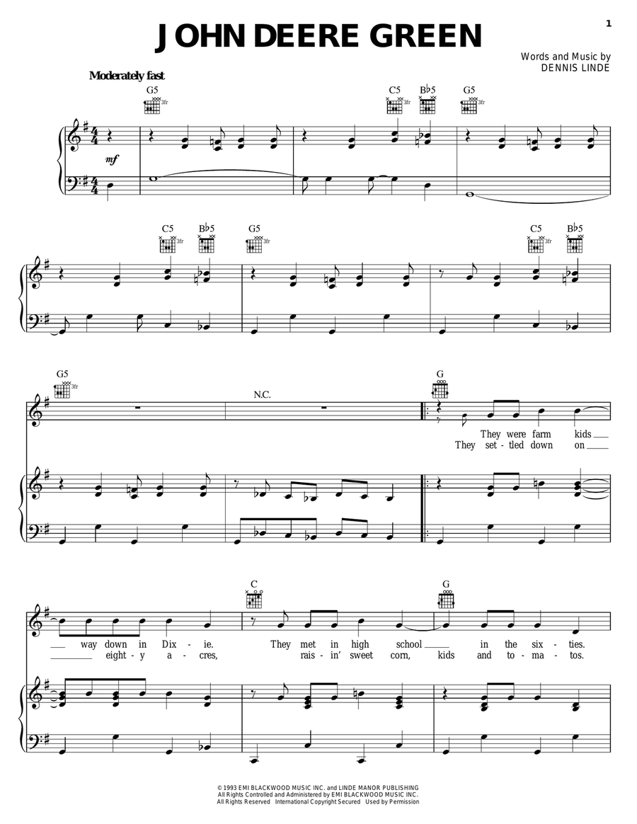 John Deere Green Piano, Vocal, Guitar scores gallery preview page 1