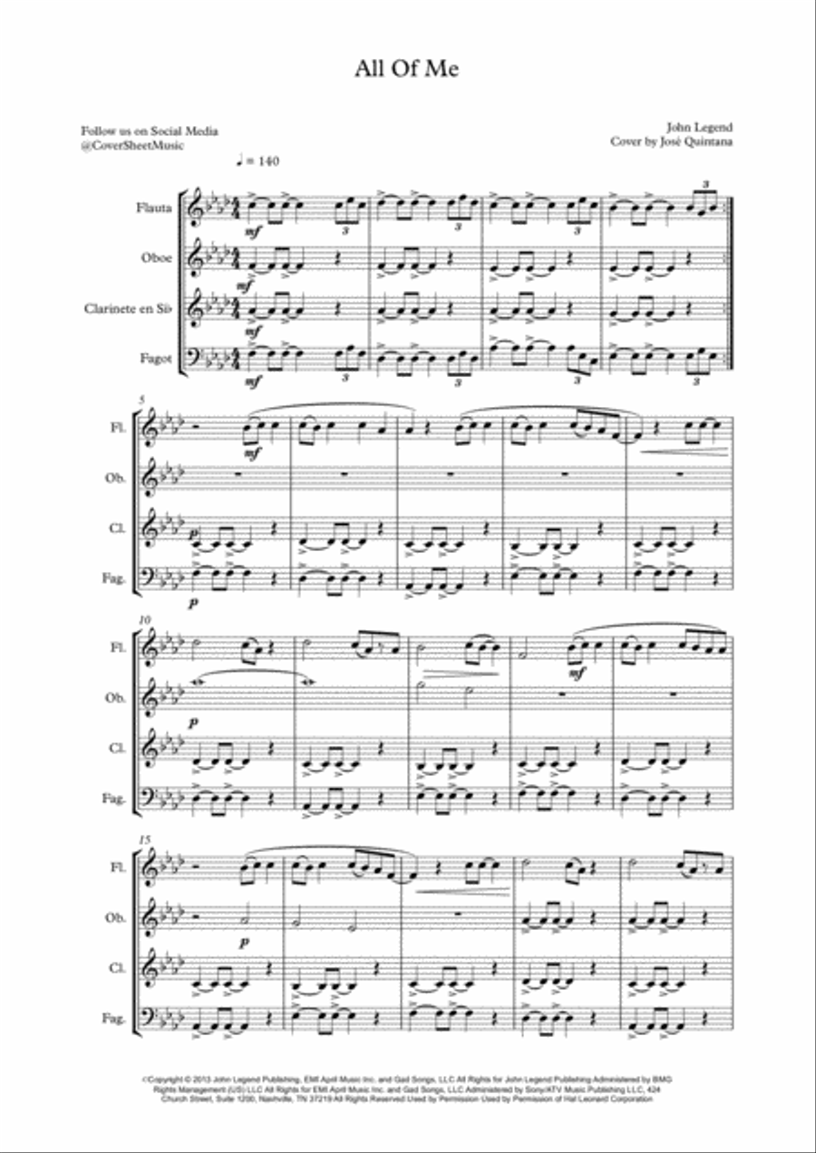 All Of Me Woodwind Quartet scores gallery preview page 3