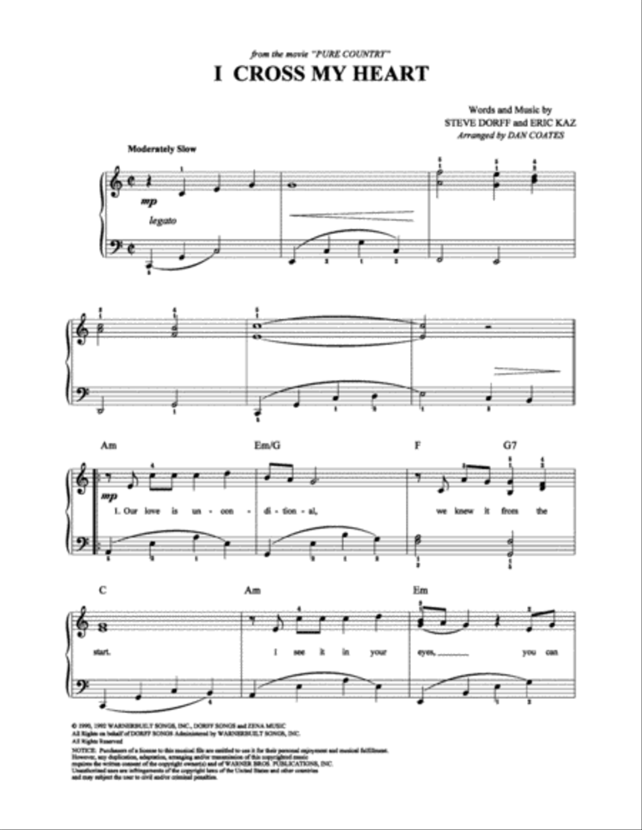 I Cross My Heart I Cross My Heart Easy Piano scores gallery preview page 1