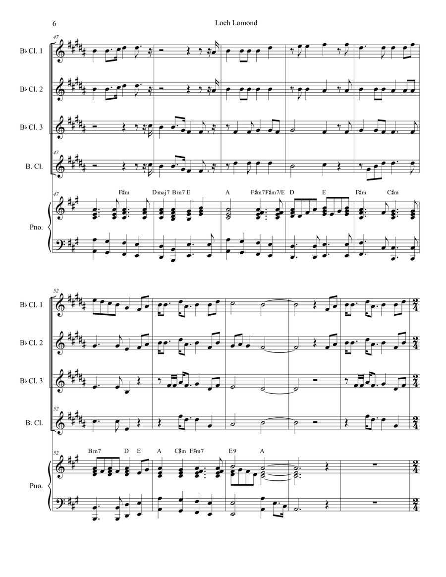 Loch Lomond (Clarinet Choir and Piano) Clarinet Choir scores gallery preview page 6