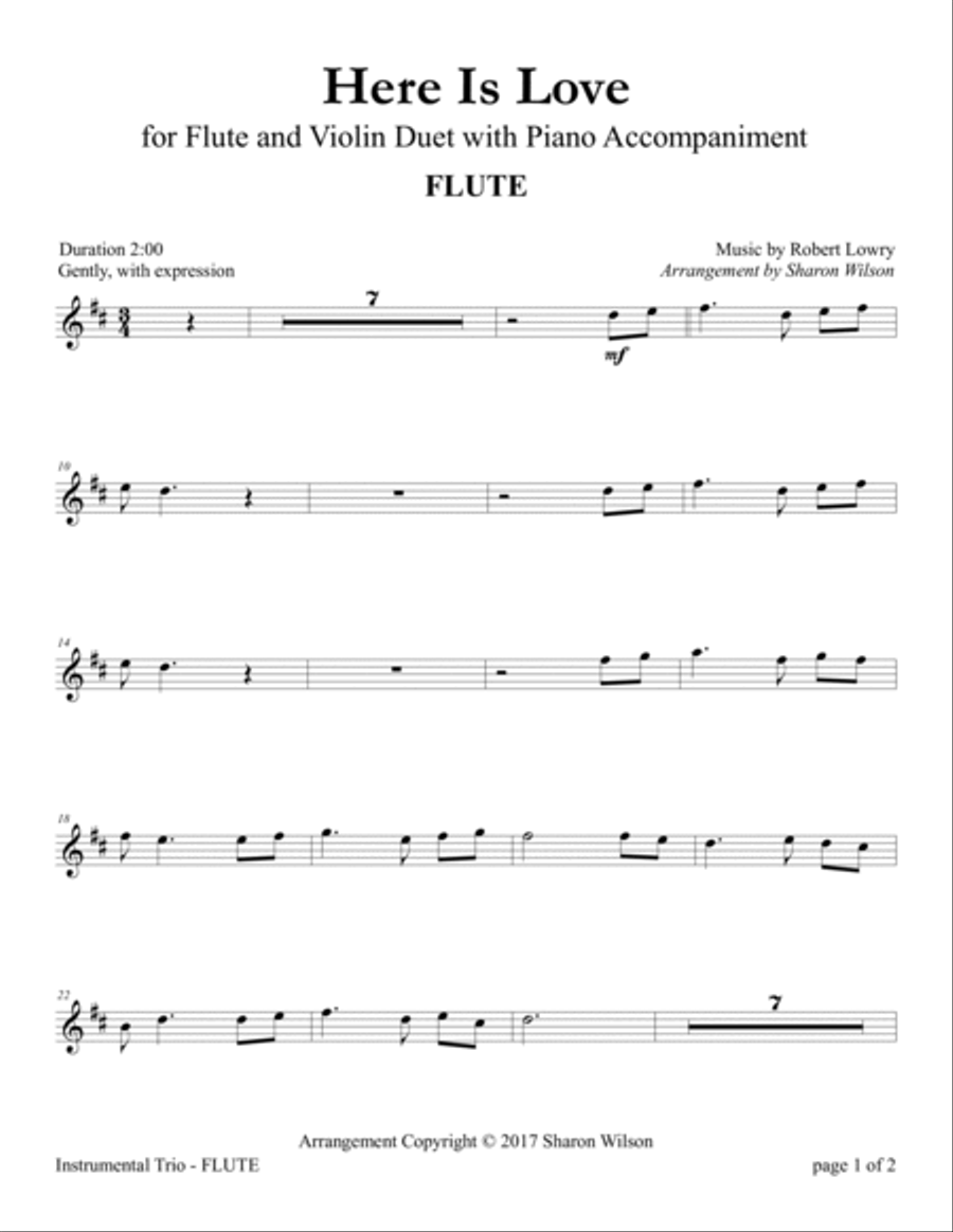 Here Is Love (Flute and Violin Duet with Piano Accompaniment) Flute scores gallery preview page 3