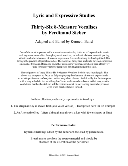 Lyrical and Expressive Studies for Trumpet: Thirty-Six 8-Measure Vocalises