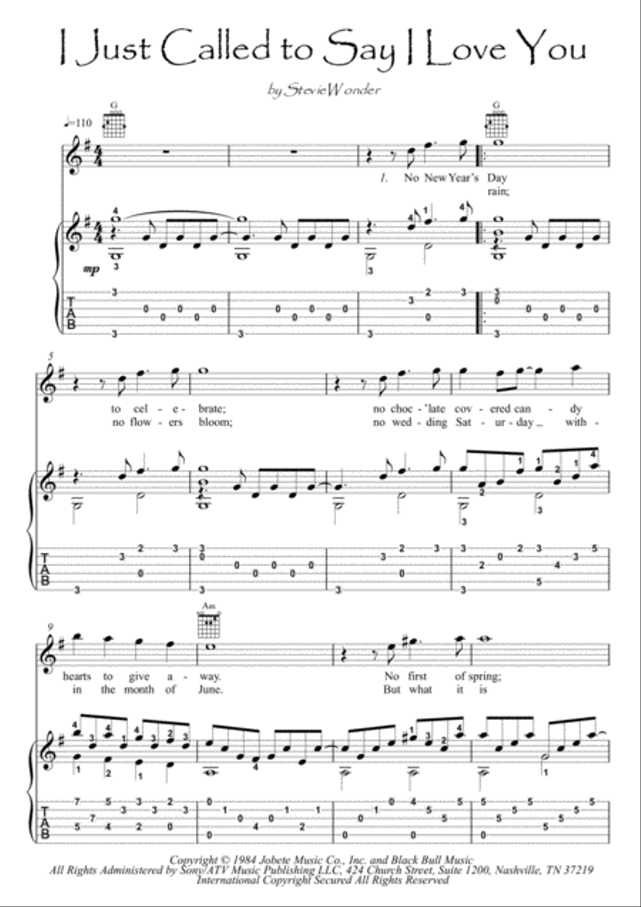I Just Called To Say I Love You Electric Guitar scores gallery preview page 1