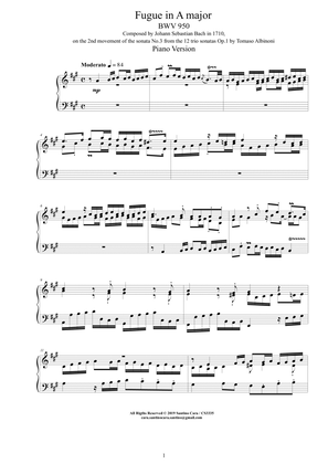 Bach - Fuga in A major BWV 950 - Piano version