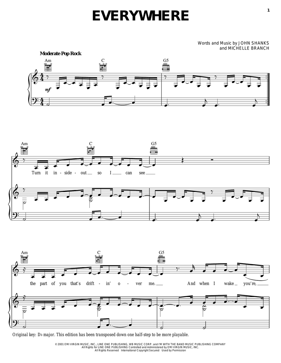 Everywhere Piano, Vocal, Guitar scores gallery preview page 1