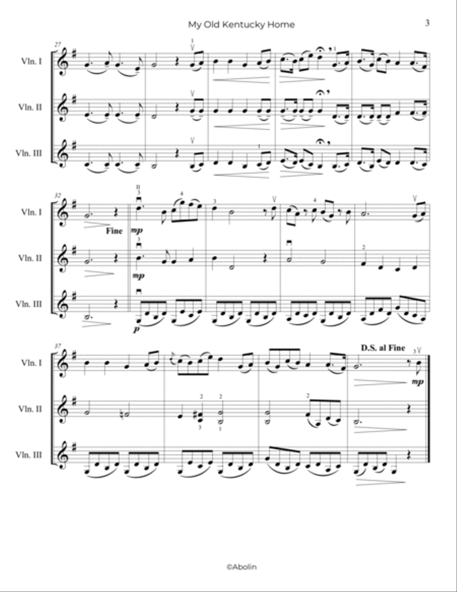 Foster: My Old Kentucky Home - Violin Trio