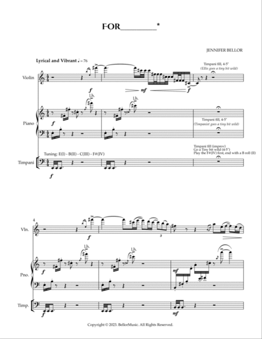 For____* for violin, piano and timpani - dedicated to your timpanist - mixed level Chamber Music scores gallery preview page 2