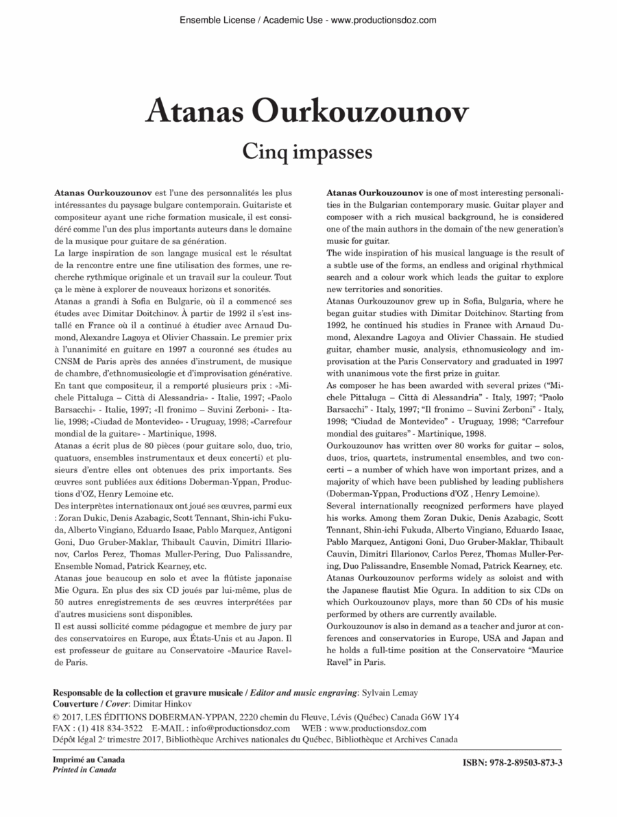 Cinq impasses Cinq impasses Classical Guitar scores gallery preview page 1