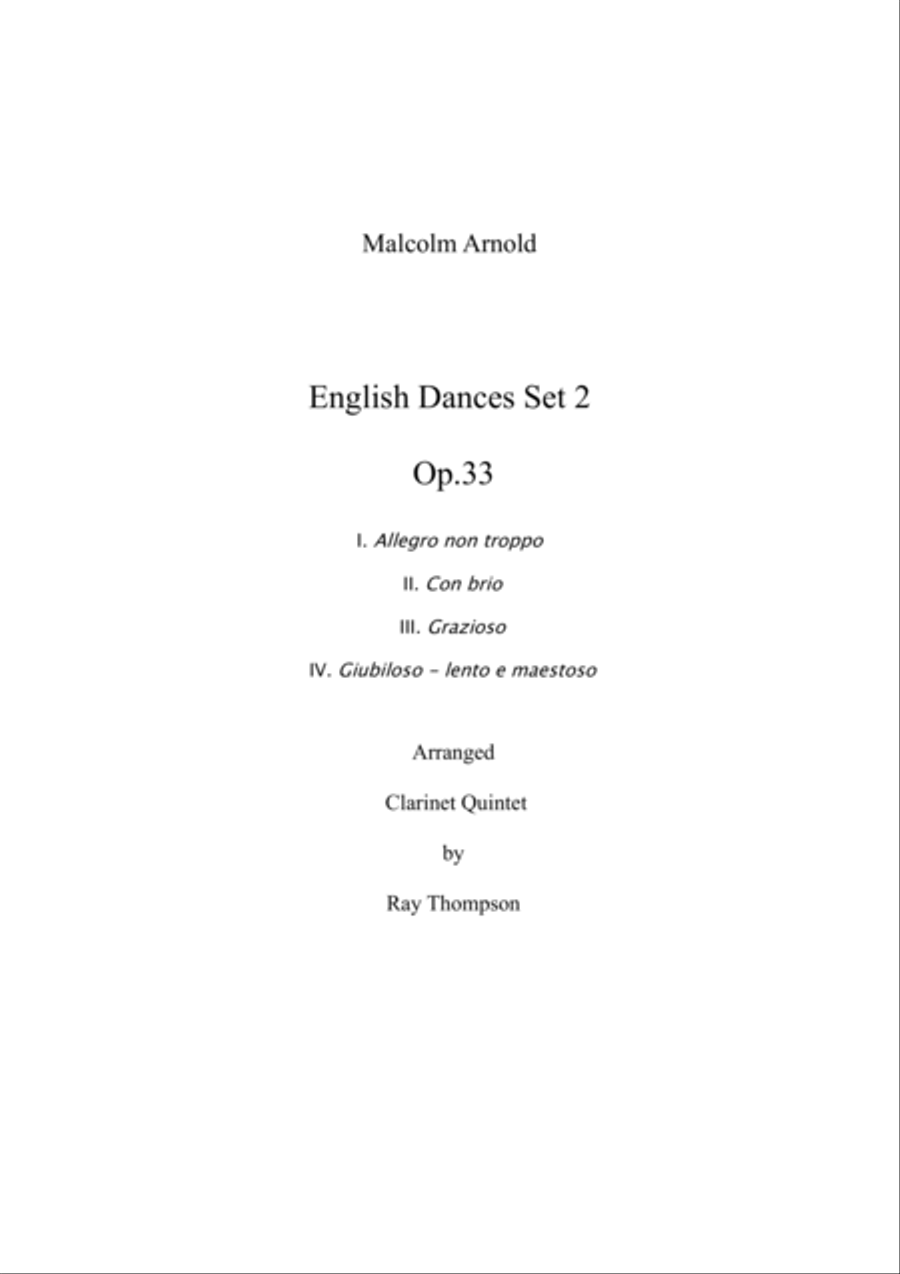 English Dances, Set 2, Op. 33: No. 4. Giubiloso - Lento E Maestoso Clarinet Quintet scores gallery preview page 1