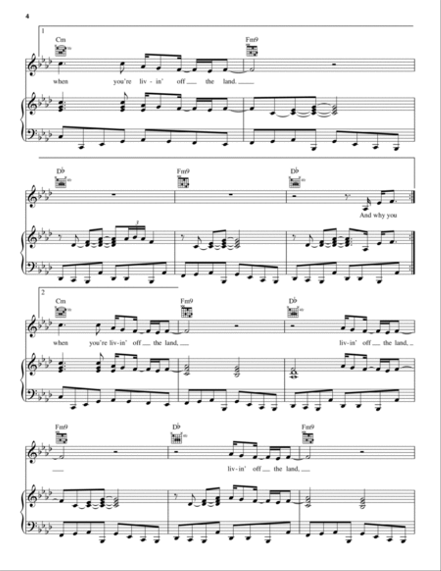 Livin' Off The Land Piano, Vocal, Guitar scores gallery preview page 4
