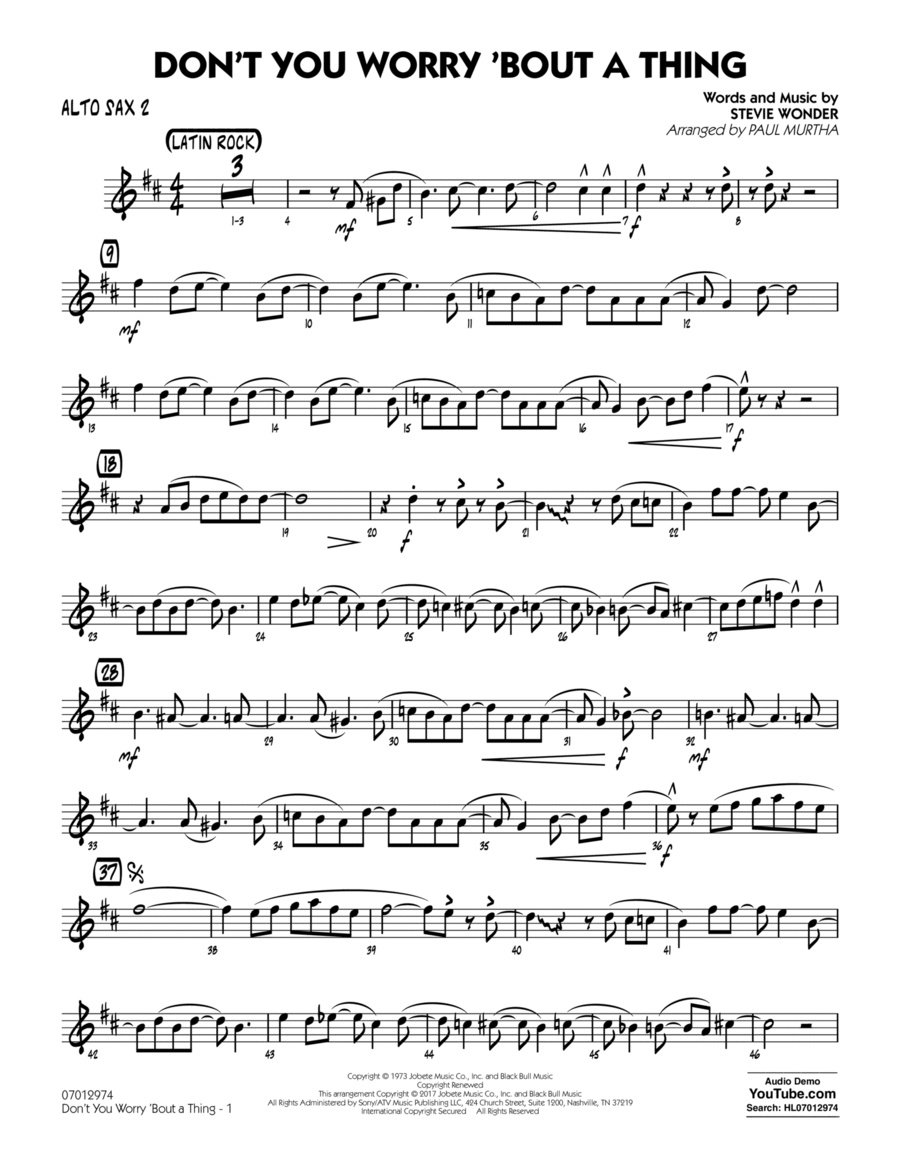 Don't You Worry 'Bout a Thing - Alto Sax 2 Alto Saxophone scores gallery preview page 1