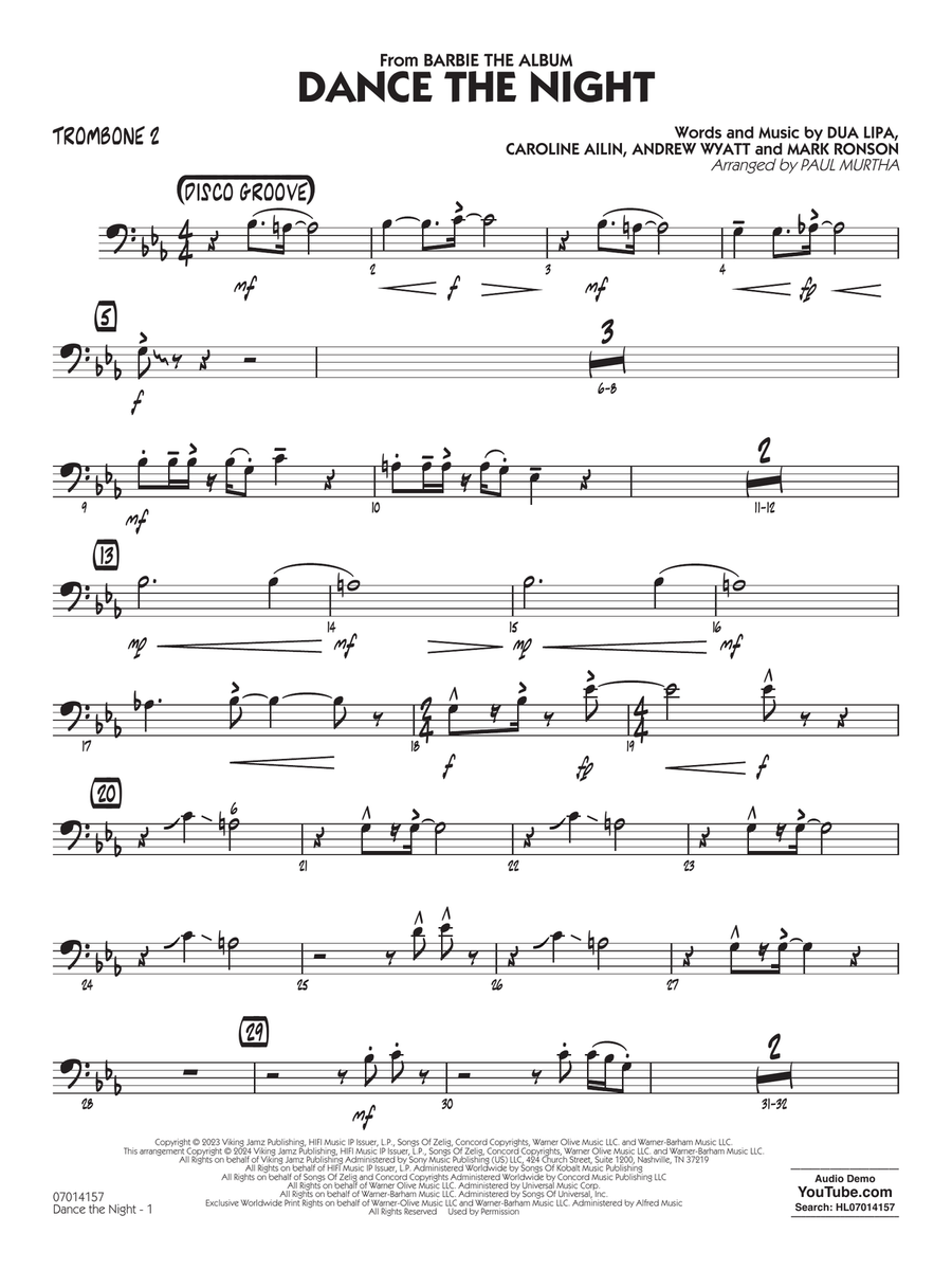Dance The Night (from Barbie) (arr. Murtha) - Trombone 2