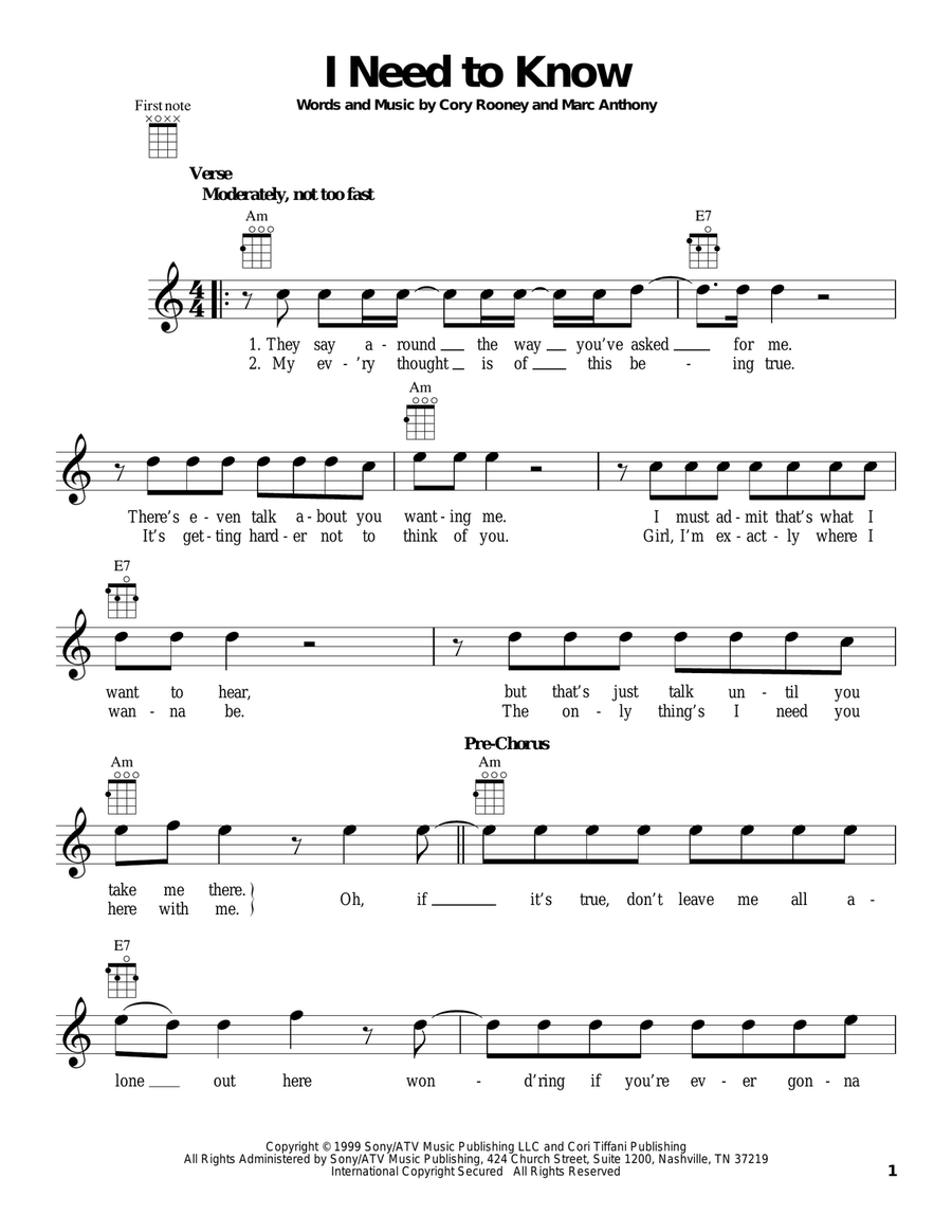 I Need To Know I Need To Know Ukulele scores gallery preview page 1