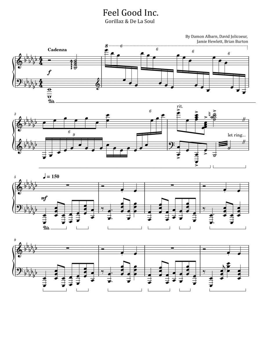 Feel Good Inc Piano Solo scores gallery preview page 1