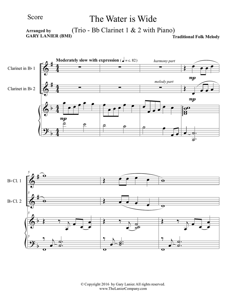 THE WATER IS WIDE (Trio – Bb Clarinet 1 & 2 with Piano and Parts) B-Flat Clarinet scores gallery preview page 2