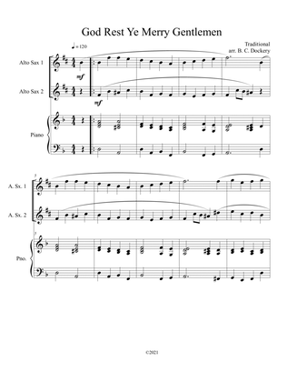 God Rest Ye Merry Gentlemen (Alto Sax Duet) with optional piano accompaniment