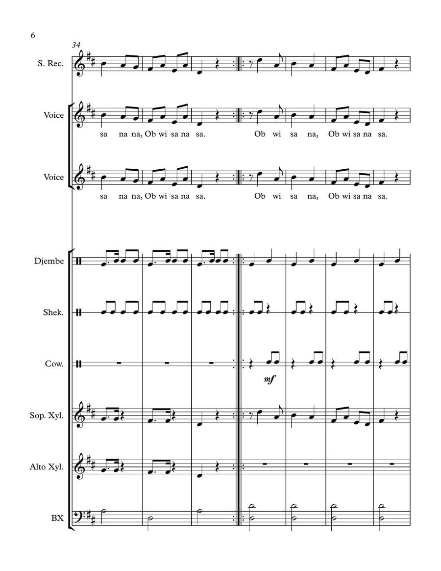 Obwisana (For Orff Ensemble) Large Ensemble scores gallery preview page 6