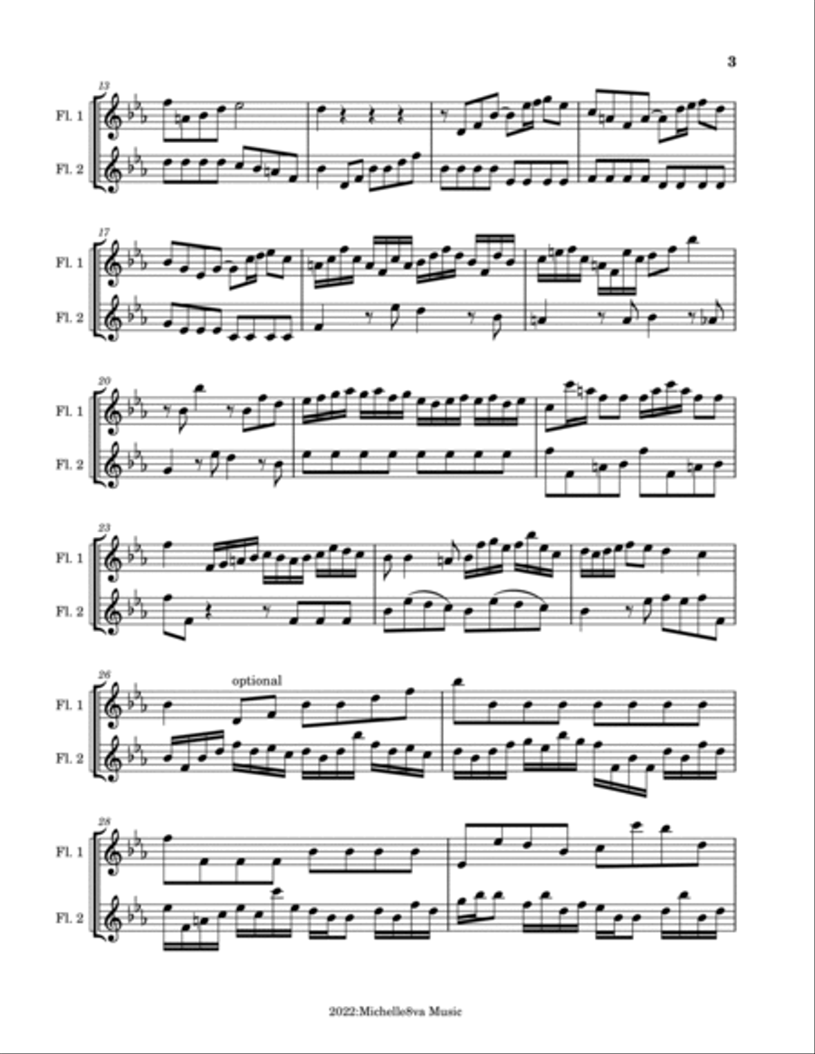 Sonata in E flat Major for flute--duet teaching version Flute Duet scores gallery preview page 3