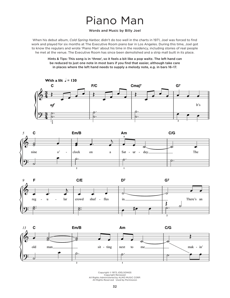 Piano Man Easy Piano scores gallery preview page 1