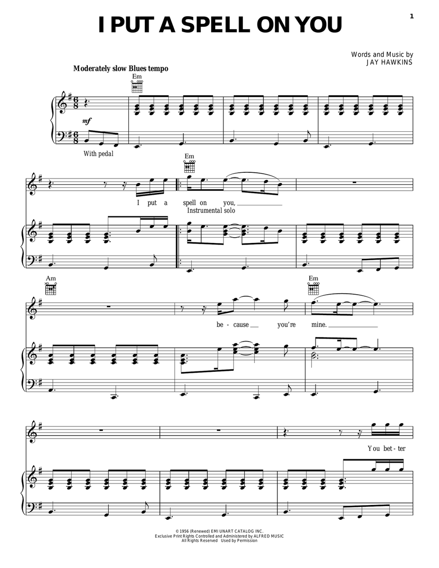 I Put A Spell On You Piano, Vocal, Guitar scores gallery preview page 1