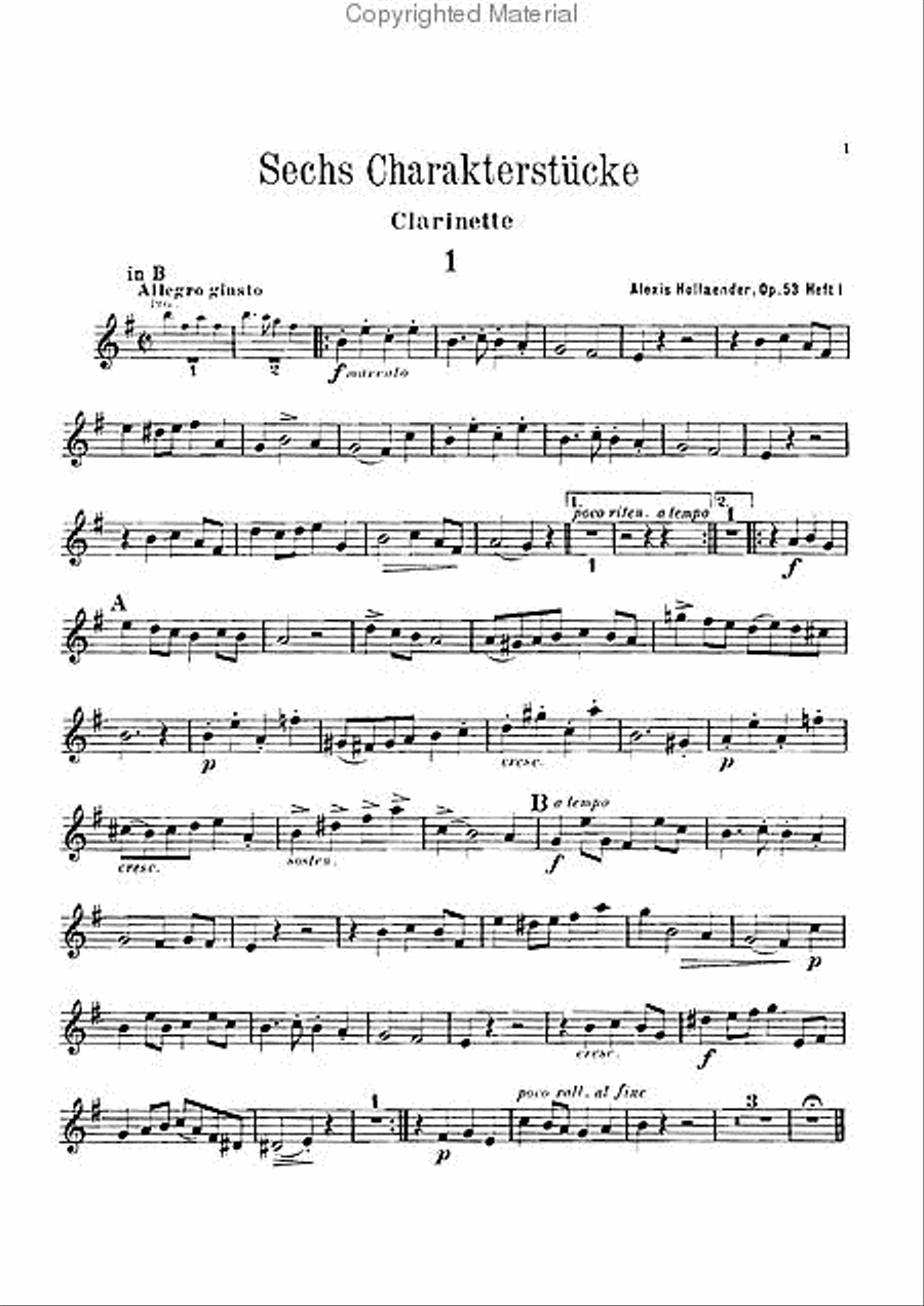 Sechs Charakterstucke, Op. 53 A Clarinet scores gallery preview page 3