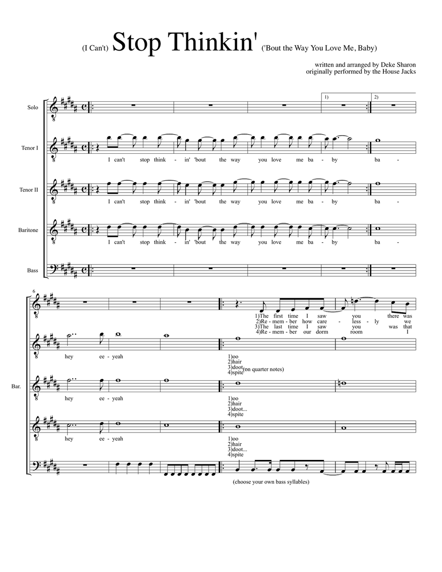 Stop Thinkin' TTBB scores gallery preview page 1