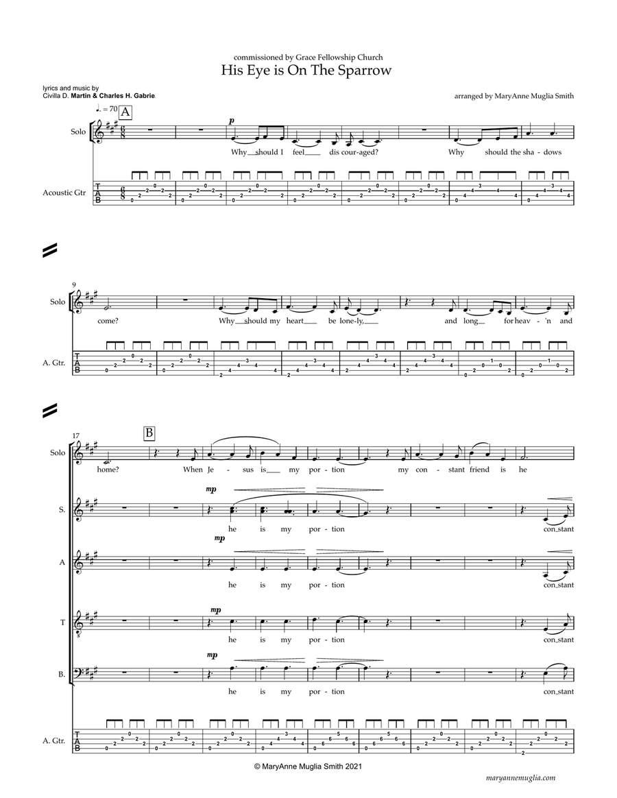 His Eye Is On The Sparrow 4-Part scores gallery preview page 1