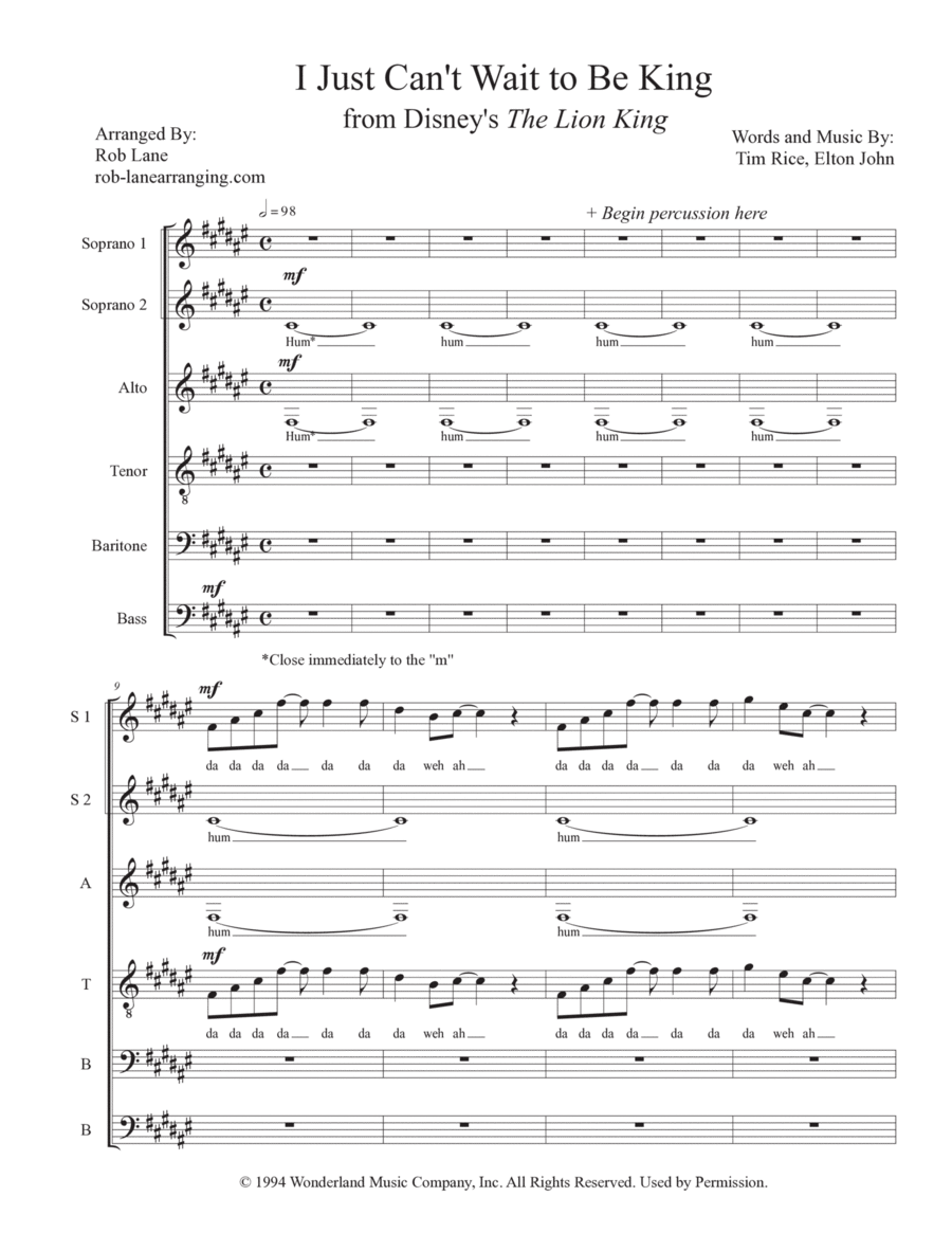 I Just Can't Wait To Be King 4-Part scores gallery preview page 1