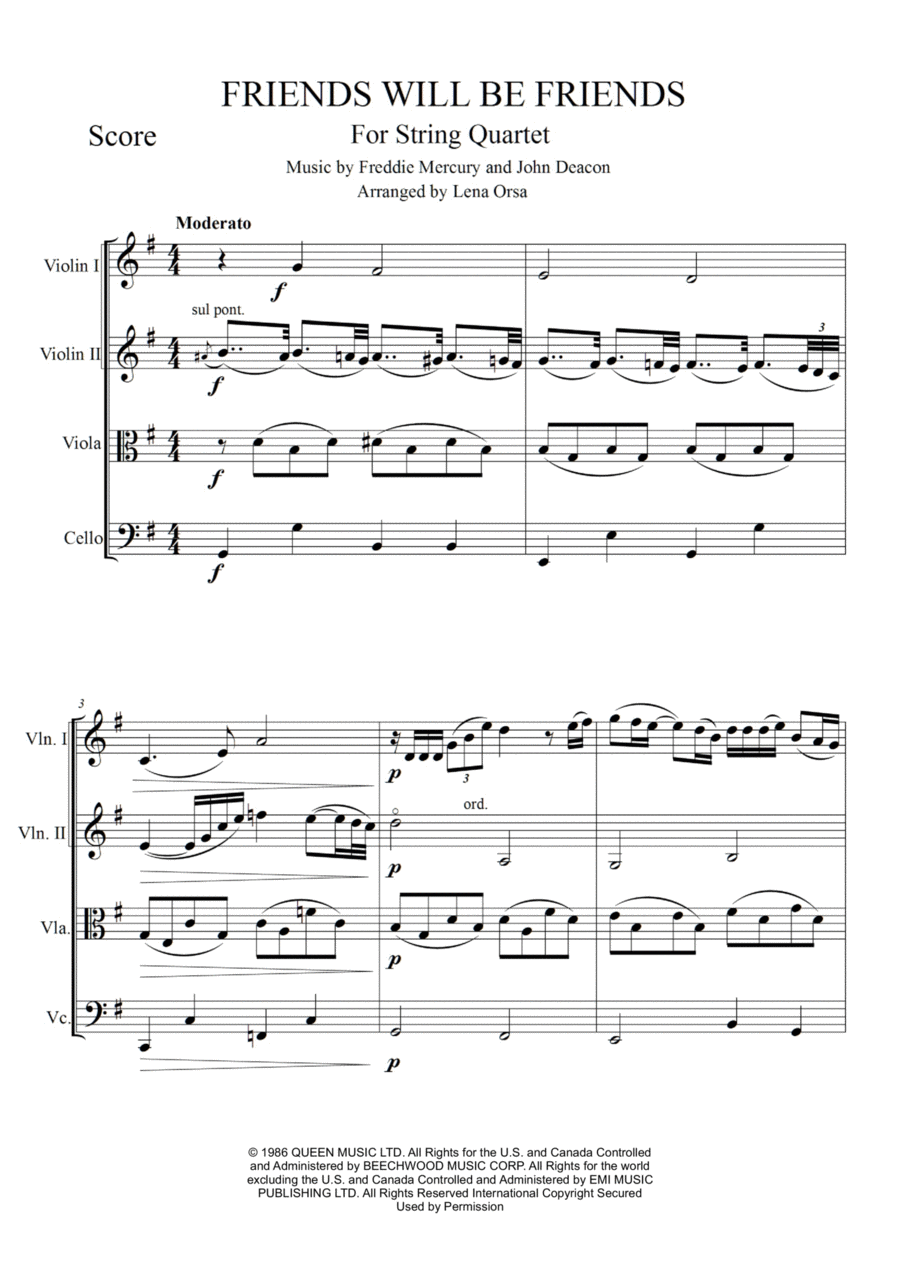 Friends Will Be Friends Friends Will Be Friends String Quartet scores gallery preview page 1