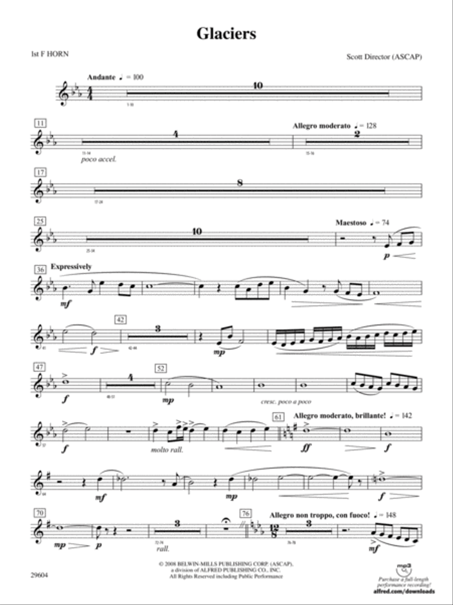 Glaciers: 1st F Horn Concert Band scores gallery preview page 1