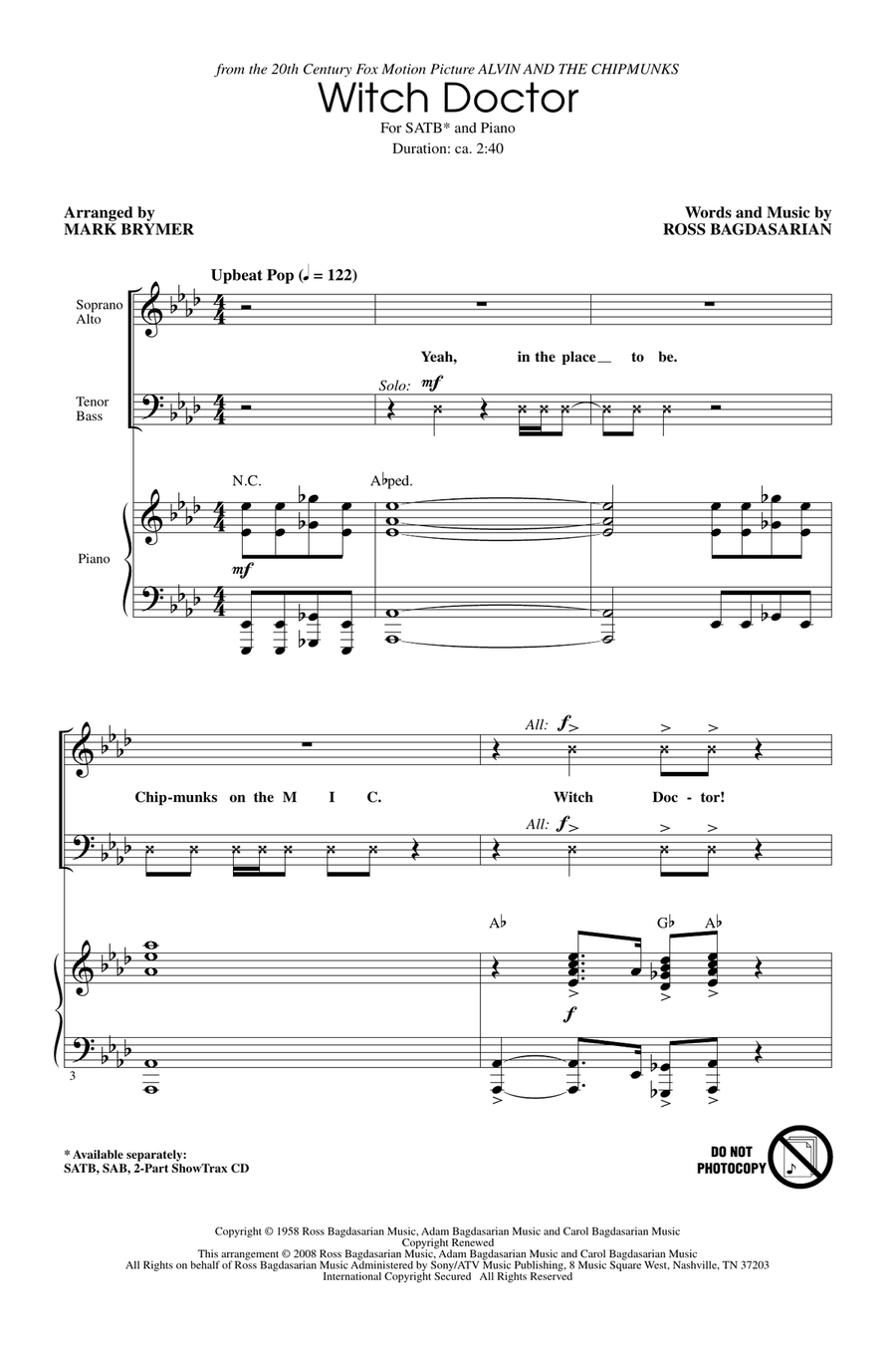 Witch Doctor (from Alvin And The Chipmunks) 4-Part scores gallery preview page 1