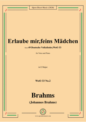 Book cover for Brahms-Erlaube mir,feins Mädchen,WoO 33 No.2,in E Major,for Voice&Pno