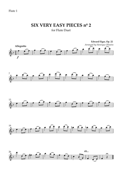 Six Very Easy Pieces nº 2 (Allegretto) - Flute Duet image number null