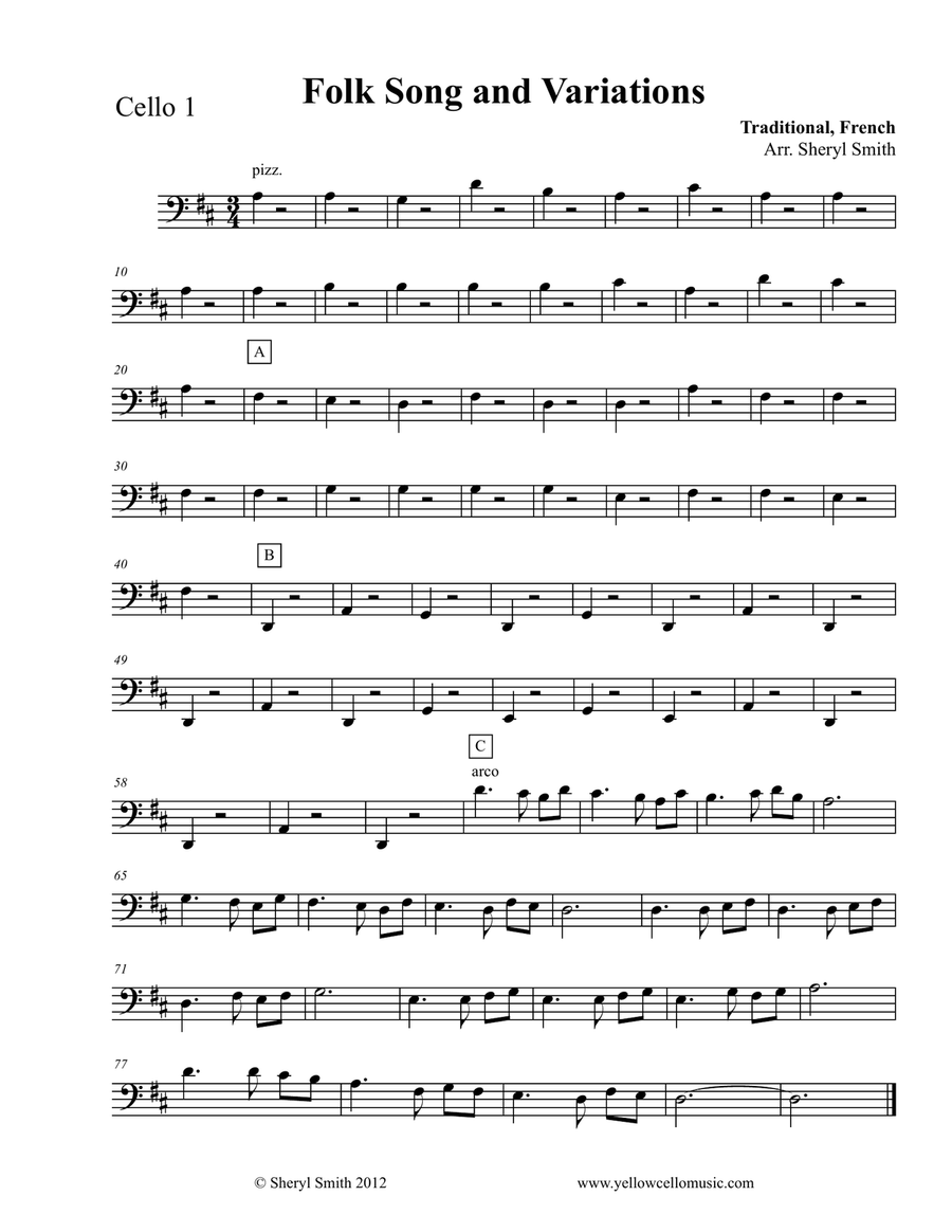 Traditional French Folk Song and Variation for four beginner cellists (cello quartet) String Orchestra scores gallery preview page 4