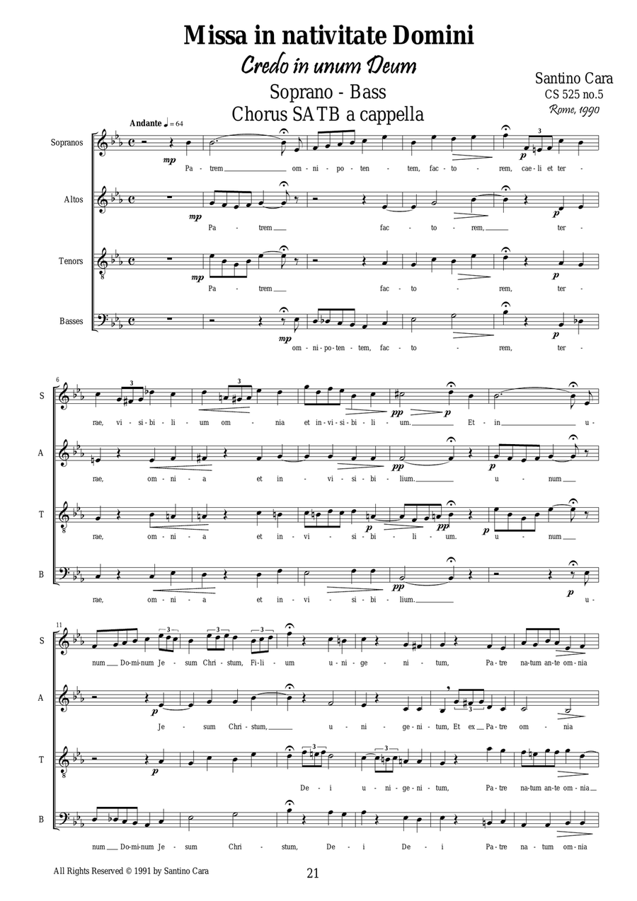 Credo in unum Deum - Missa in Nativitate Domini - Solo voices and SATB chorus a cappella 4-Part scores gallery preview page 3
