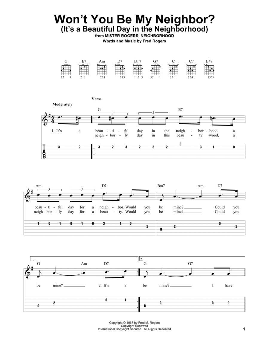 Won't You Be My Neighbor? (It's A Beautiful Day In The Neighborhood) Acoustic Guitar scores gallery preview page 1